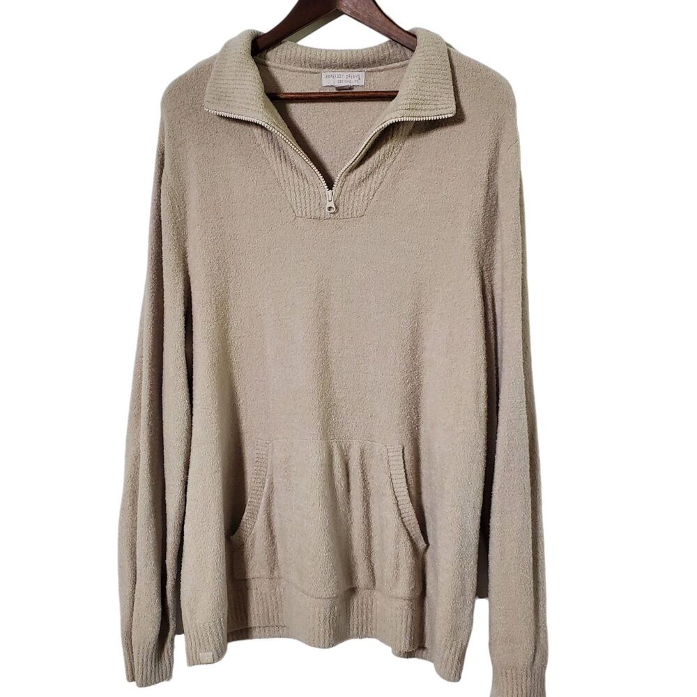 BAREFOOT DREAMS COZYCHIC LITE Sweater Size XXL Half Zip Tunic Chenille Beige